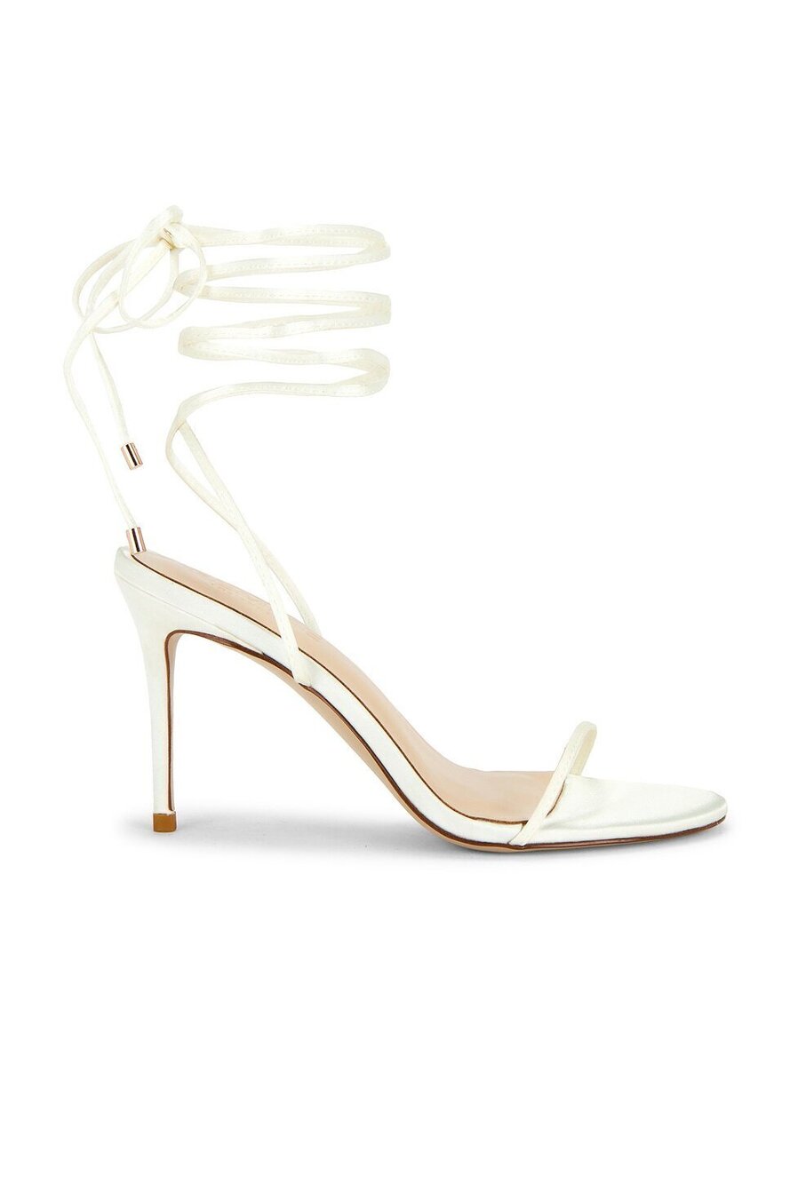 FEMME LA 3.0 Barely There Lace Up Heels in White leather mid stiletto heel